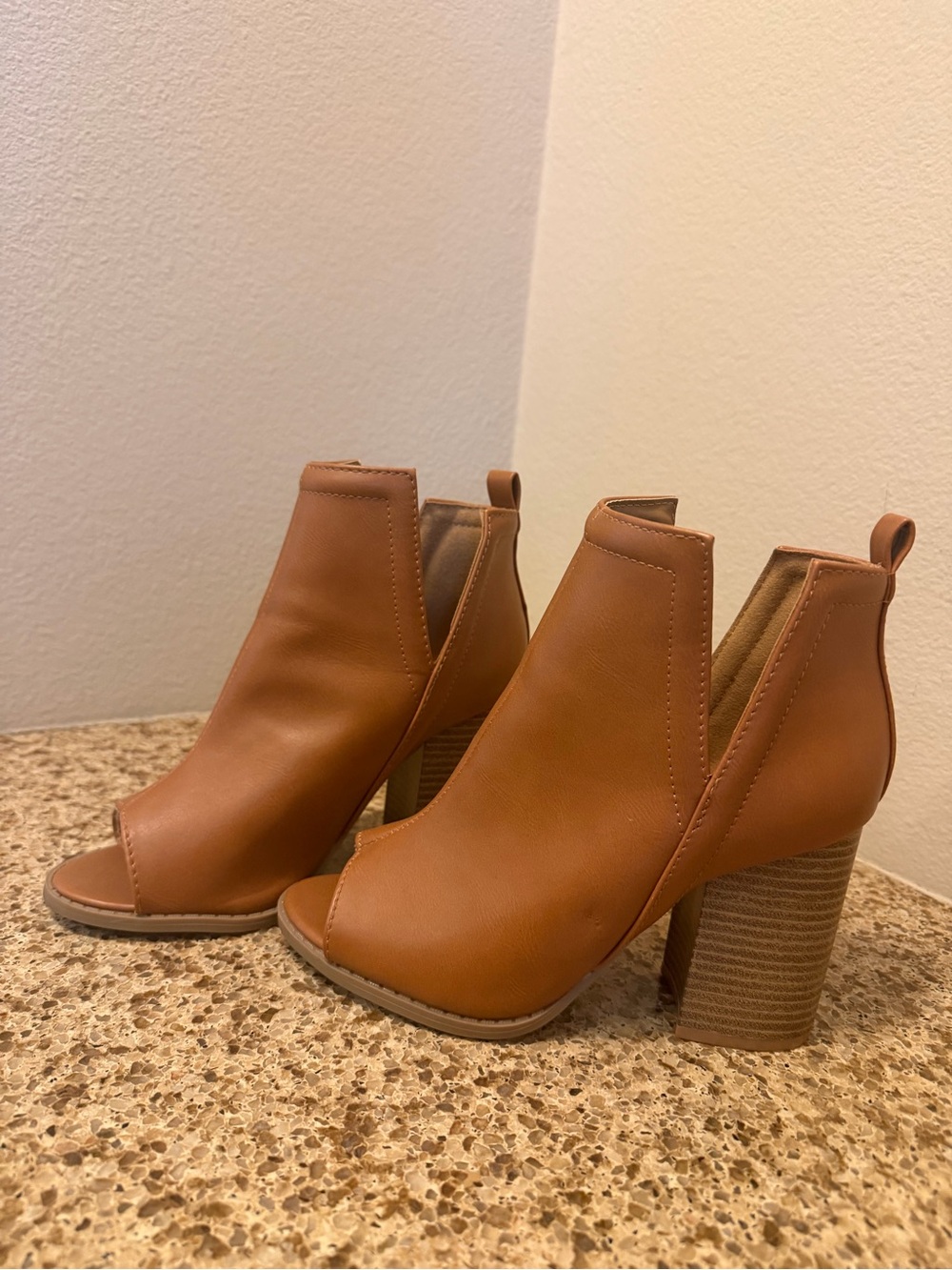 Pink Lily Peep Toe Block Heel Booties – Size 6.5